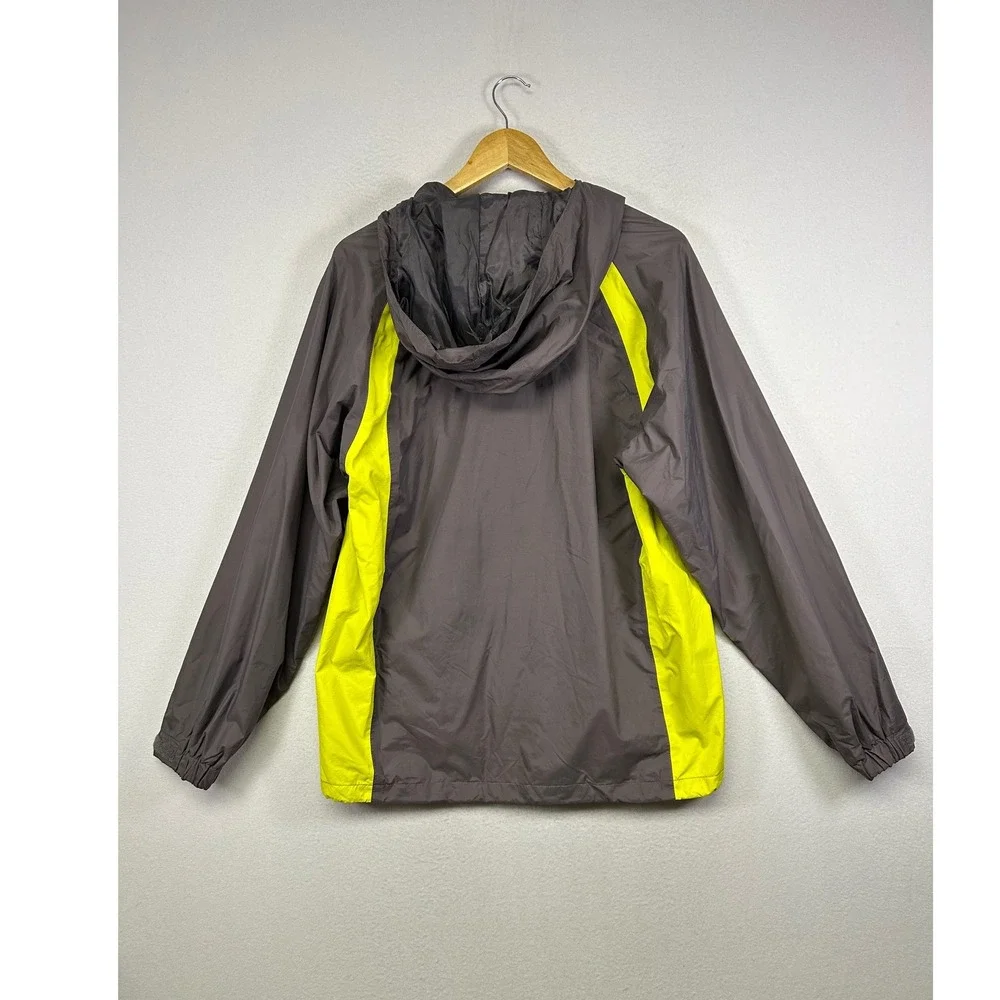 Gorpcore Coleman Mens Med Grey Neon Yellow Hooded Windbreaker Jacket‎ 4813-05919
